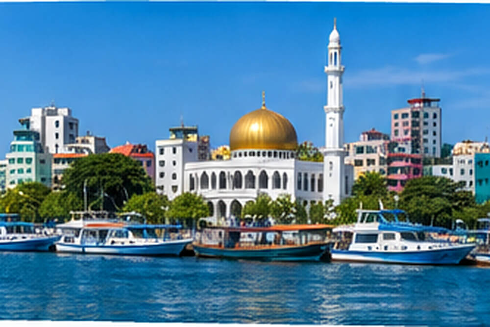Port Malé z łodziami i zabudową stolicy Malediwów