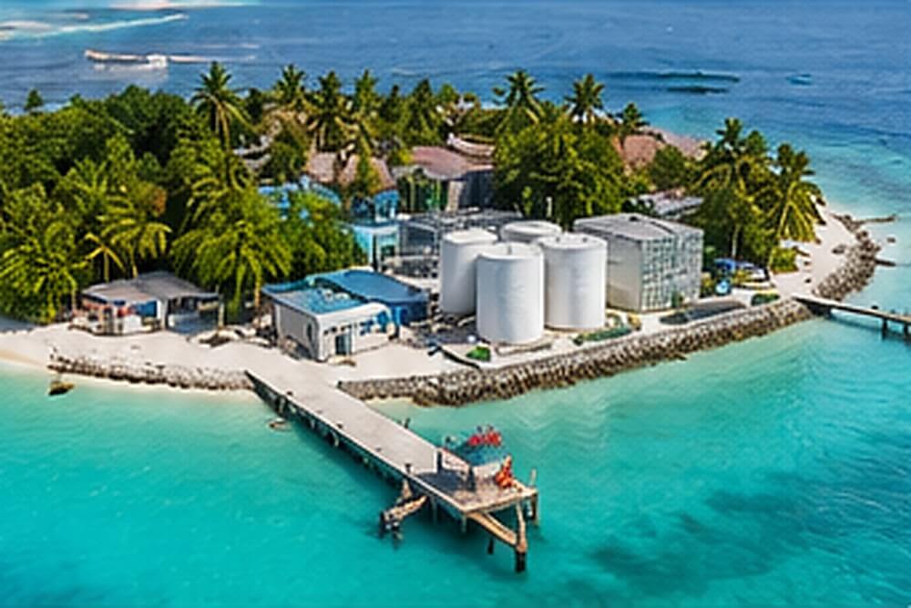 Instalacja odsalania wody na wyspie resortowej na Malediwach