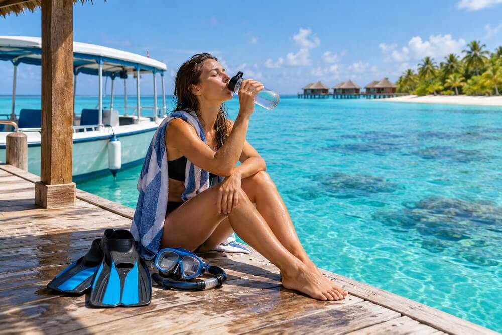 Przerwa na nawodnienie po snorkelingu na Malediwach