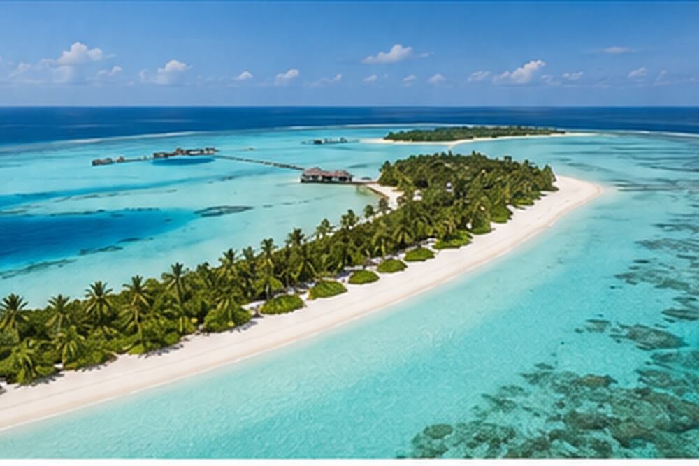 Długa plaża i laguna na lokalnej wyspie Dhigurah