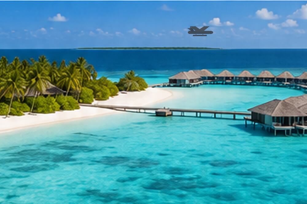 Hydroplan nad turkusową laguną w South Ari Atoll