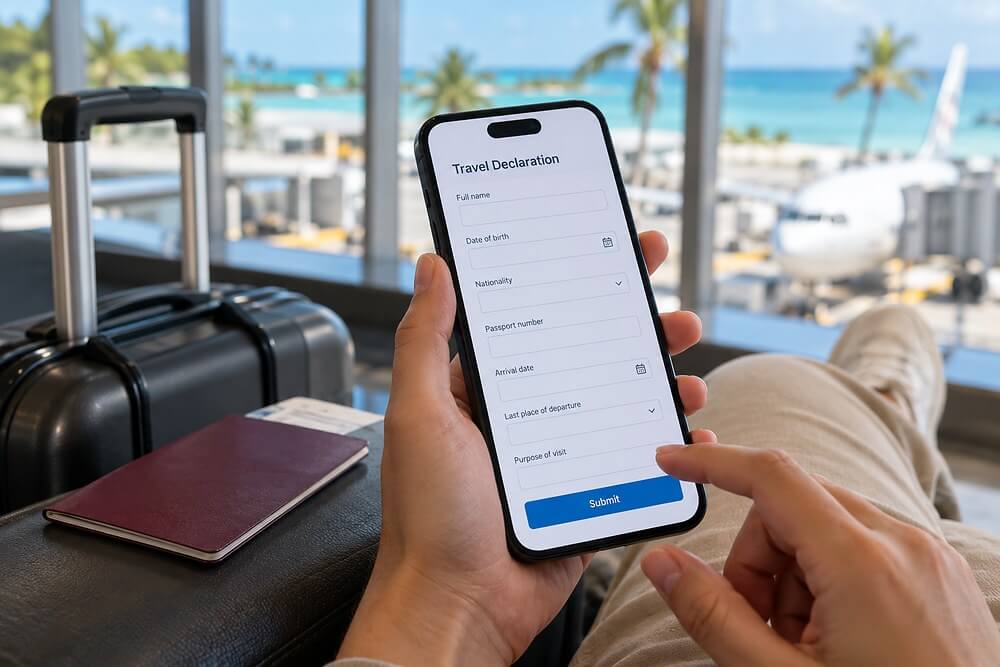 Formularz Traveller Declaration IMUGA na ekranie telefonu