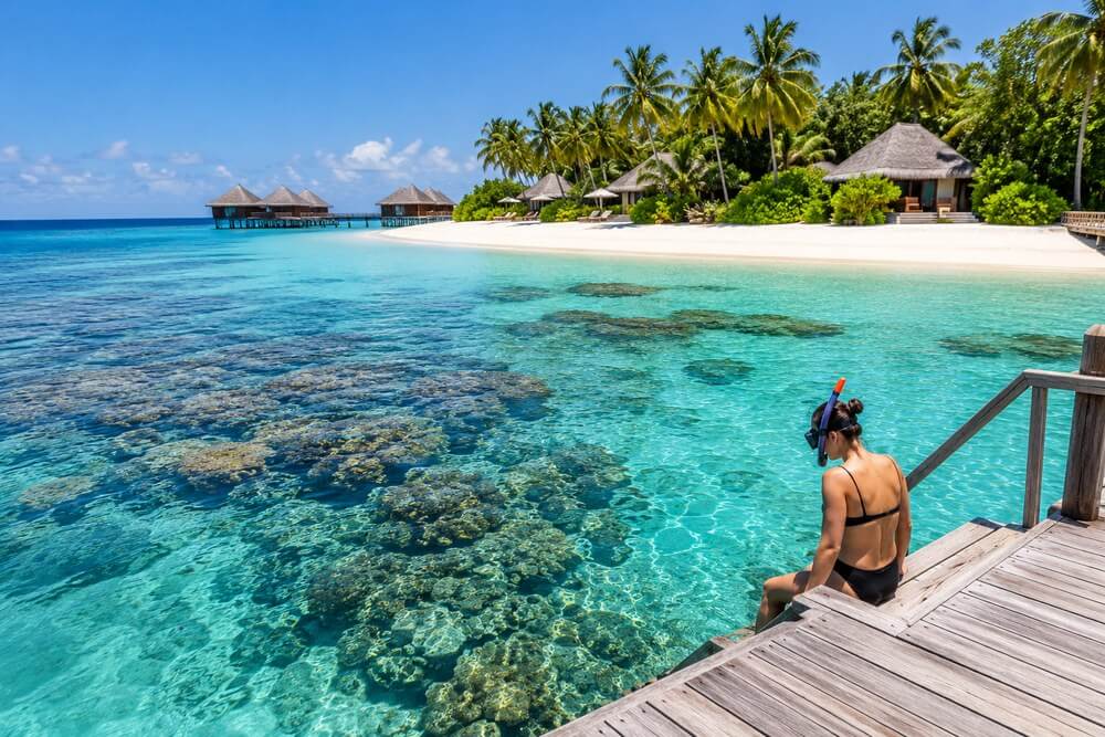 Wejście do house reef z pomostu przy resorcie na Malediwach